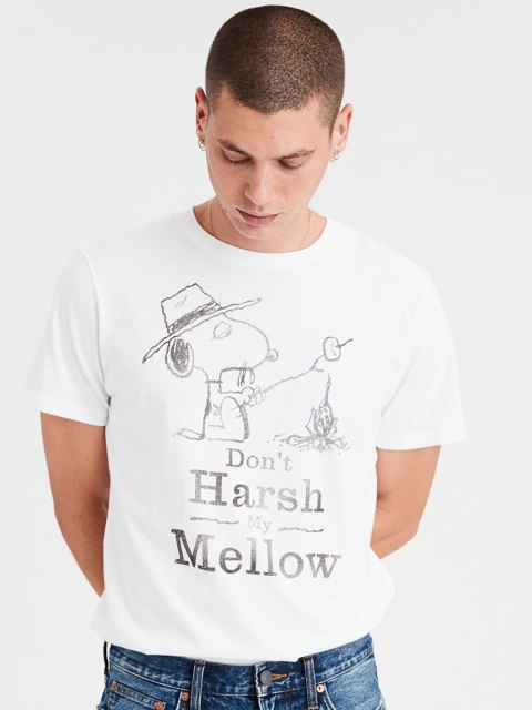 

AMERICAN EAGLE OUTFITTERS Men White Printed Round Neck T-shirt