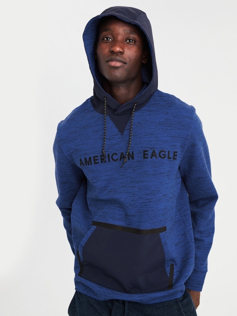 

AMERICAN EAGLE OUTFITTERS Men Blue Printed Hooded Sweatshirt