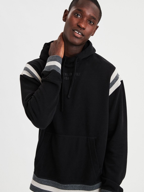 

AMERICAN EAGLE OUTFITTERS Men Black Solid Hooded Sweatshirt