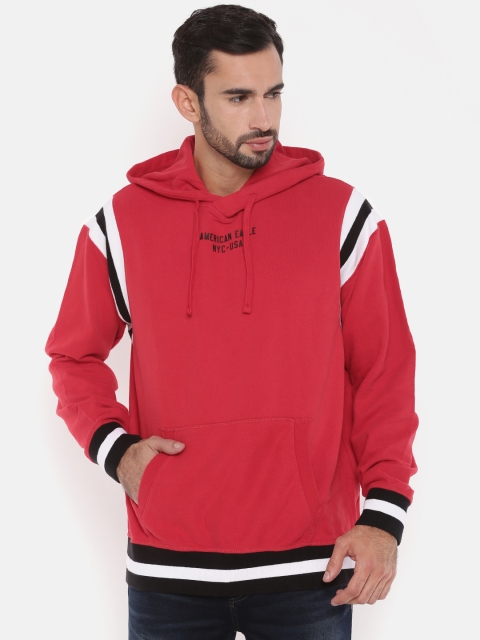 

AMERICAN EAGLE OUTFITTERS Men Red Solid Hooded Sweatshirt