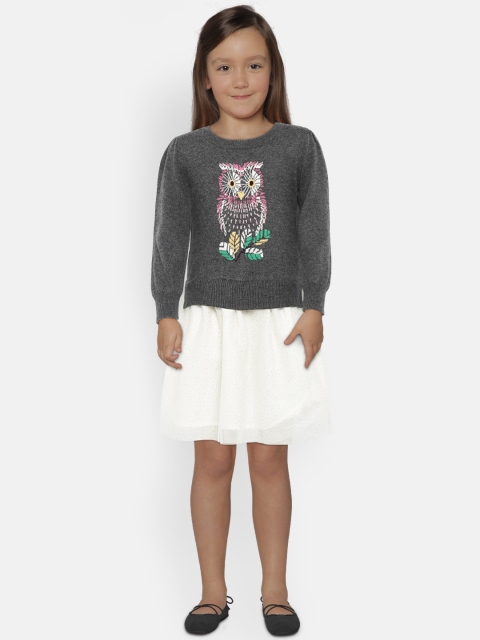 

GAP Baby Girls' Charcoal Grey & Off-White Patterned Owl Mix-Fabric Dress