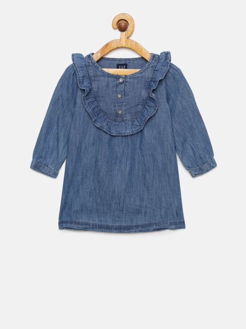 

GAP Baby Girls' Blue Denim Ruffle Dress