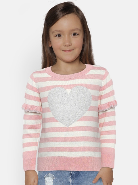 

GAP Baby Girls' Heart Ruffle Striped Sweater, Pink