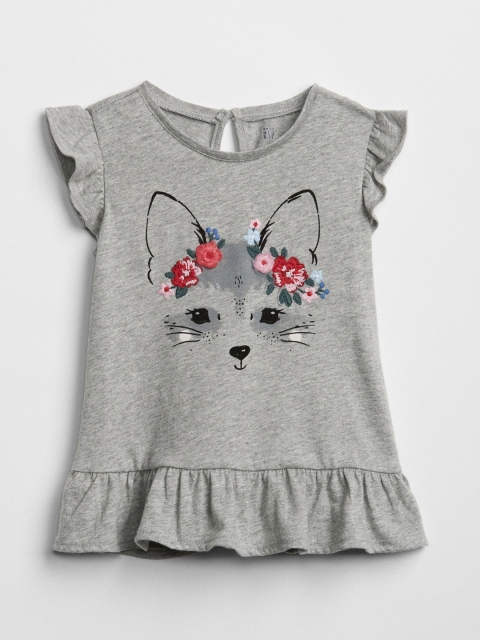 

GAP Girls Grey Self Design Round Neck T-shirt