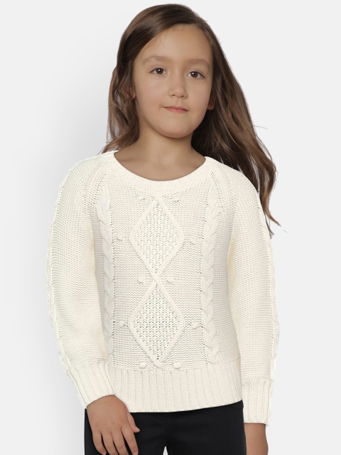 

GAP Baby Girls' White Cable-Knit Crewneck Sweater