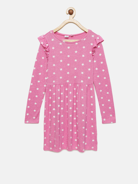 

GAP Girls' Pink Print Ruffle Long Sleeve Dress