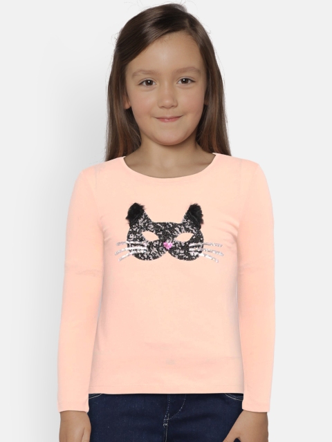 

GAP Girls Peach-Coloured Solid Round Neck T-shirt
