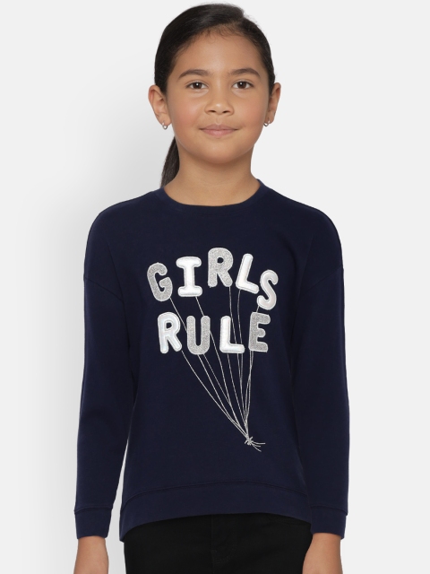 

GAP Girls' Graphic Hi-Lo Pullover Sweatshirt, Navy blue