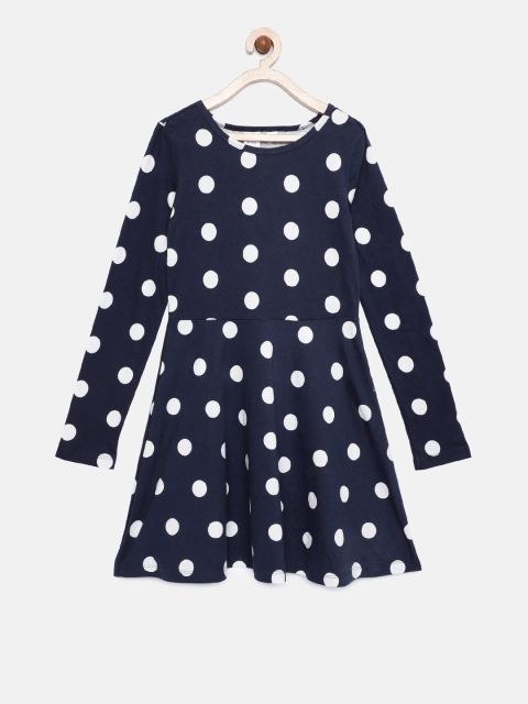 

GAP Girls' Printed Fit and Flare Dress, Navy blue