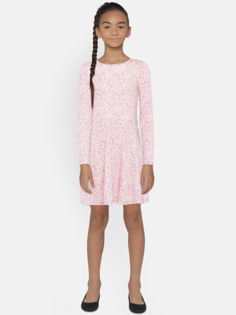 

GAP Girls' Pink & Cream-Coloured Floral Print Fit and Flare Dress