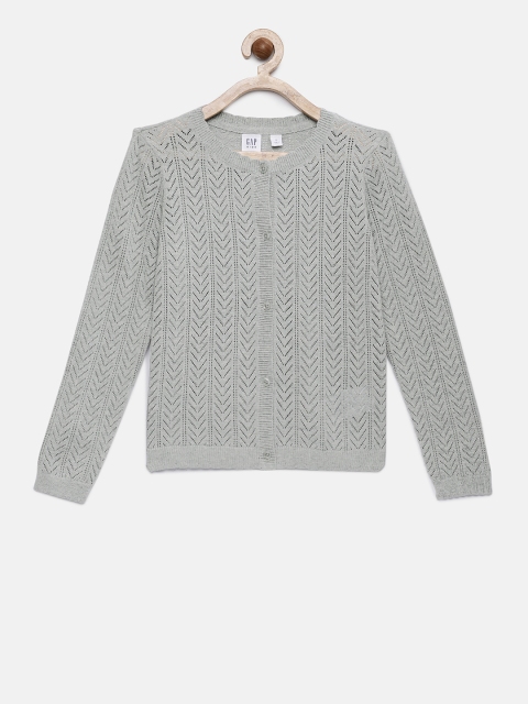 

GAP Girls' Pointelle Cardigan Sweater, Grey melange