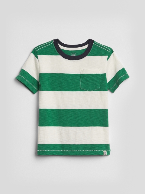 

GAP Boys Green Striped Round Neck T-shirt