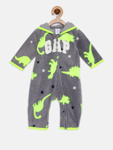 

GAP Baby Boys' Logo Hoodie One-Piece Romper, Grey