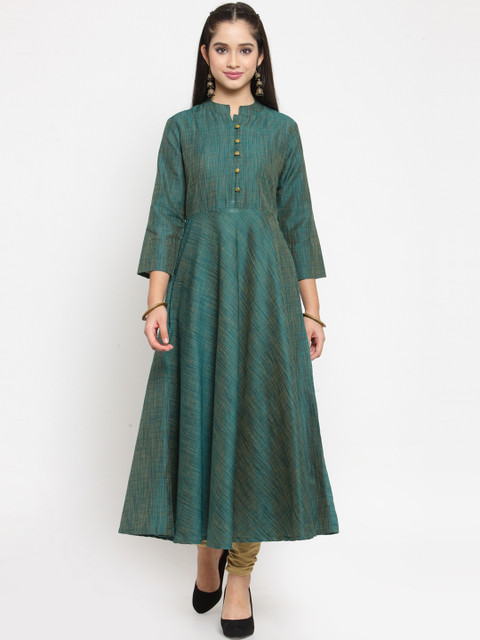

Jompers Women Green Woven Design Anarkali Kurta