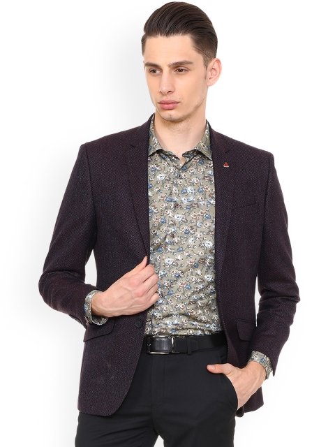 

SIMON CARTER LONDON Men Maroon Woollen Single-Breasted Party Blazer