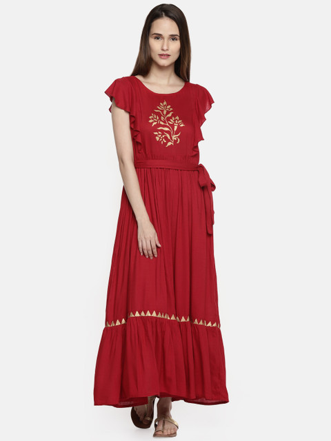 

AKKRITI BY PANTALOONS Women Red Printed Maxi Dress