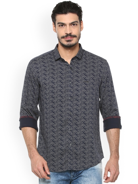 

V Dot Men Navy Blue Slim Fit Printed Casual Shirt