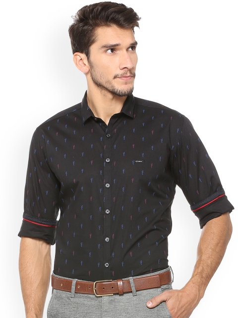 

V Dot Men Black Slim Fit Printed Casual Shirt