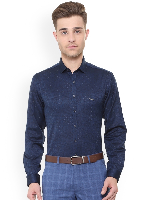 

V Dot Men Navy Blue Slim Fit Printed Formal Shirt