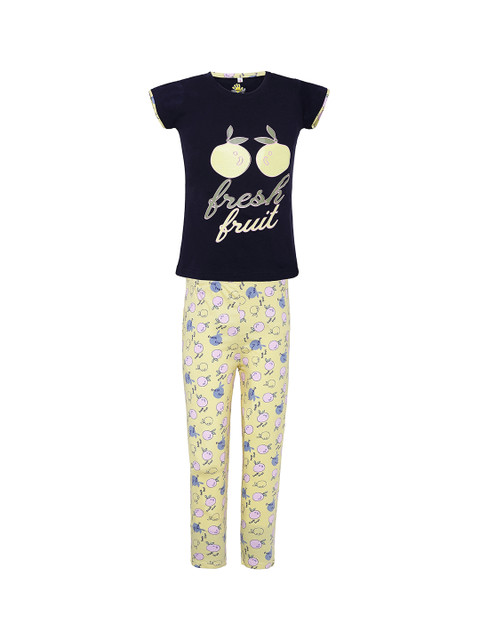 

Punkster Girls Blue & Cream-Coloured Printed Night suit