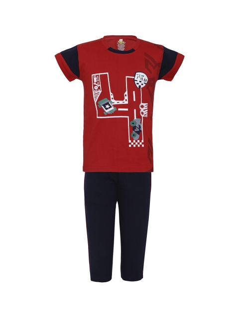 

Punkster Boys Red Printed Night suit 6557A