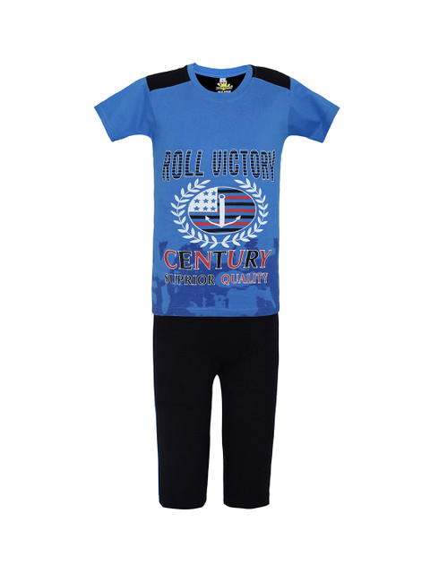 

Punkster Boys Blue & Black Printed Night suit