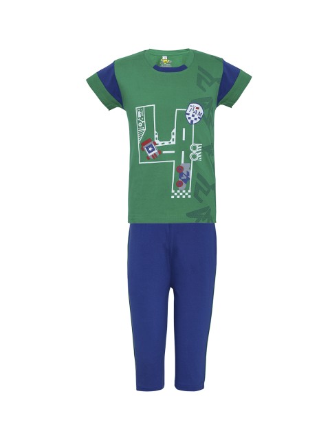

Punkster Boys Green Printed Night suit