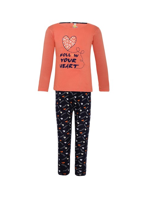 

Punkster Girls Peach-Coloured Printed Night suit