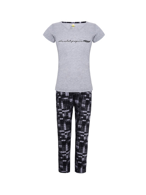 

Punkster Girls Grey & Black Printed Night suit
