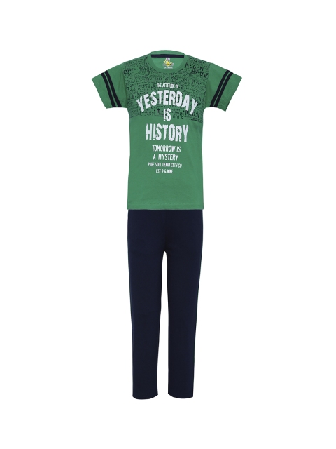 

Punkster Boys Green & Black Printed Night suit