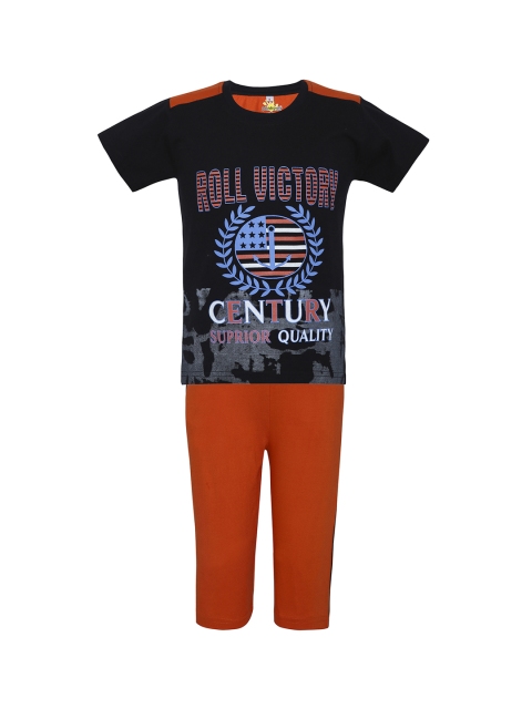 

Punkster Boys Black & Orange Printed Night suit