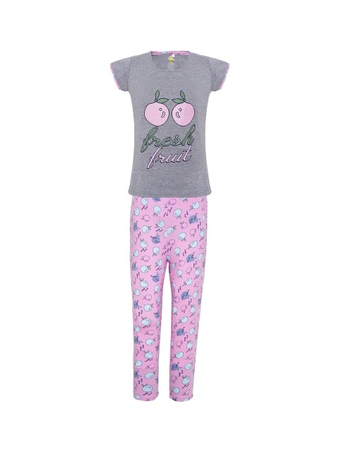 

Punkster Girls Grey Printed Night suit