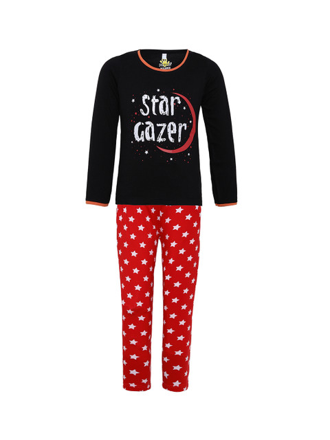 

Punkster Girls Orange & Black Printed Night suit