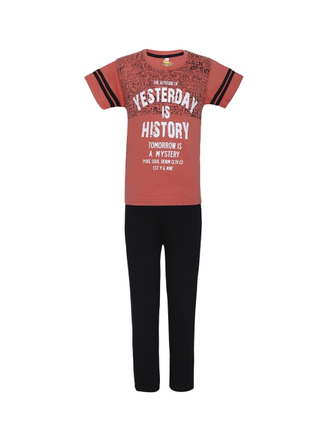 

Punkster Boys Peach-Coloured Printed Night suit