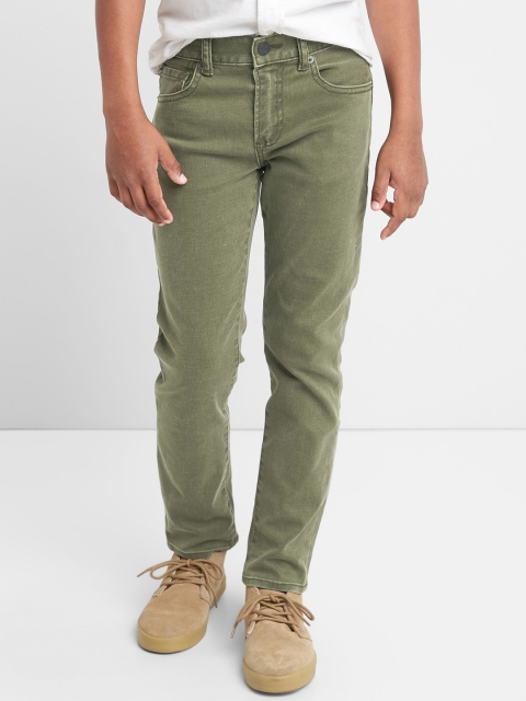 

GAP Boys Olive Green Jeans In Slim Fit With Stretch