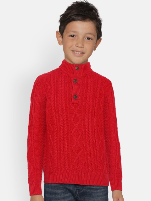 

GAP Boys' Red Cable-Knit Henley Sweater