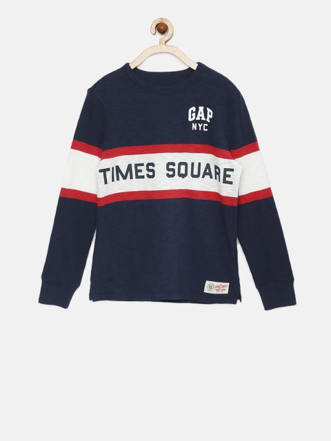 

GAP Boys' Navy & Off-White Logo Graphic Long Sleeve T-Shirt, Navy blue