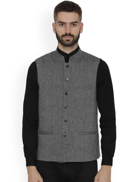 

NEUDIS Men Grey Self-Design Woollen Nehru Jacket