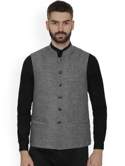 

NEUDIS Men Grey Self-Design Woollen Nehru Jacket