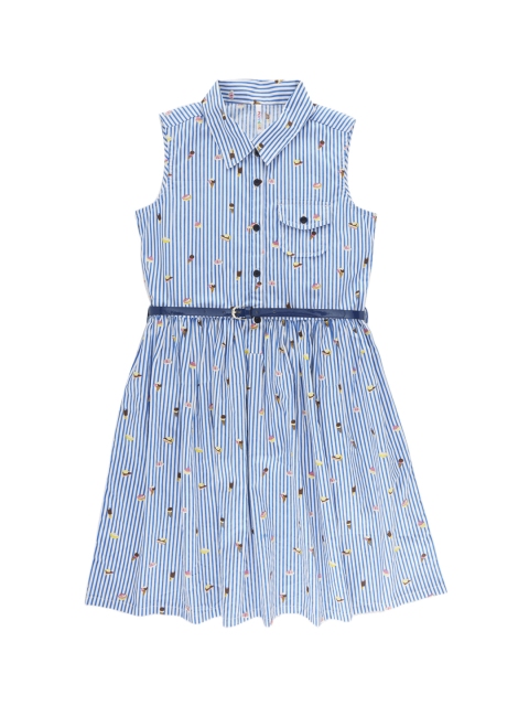 

POPPERS by Pantaloons Girls Blue Striped Fit and Flare Dress