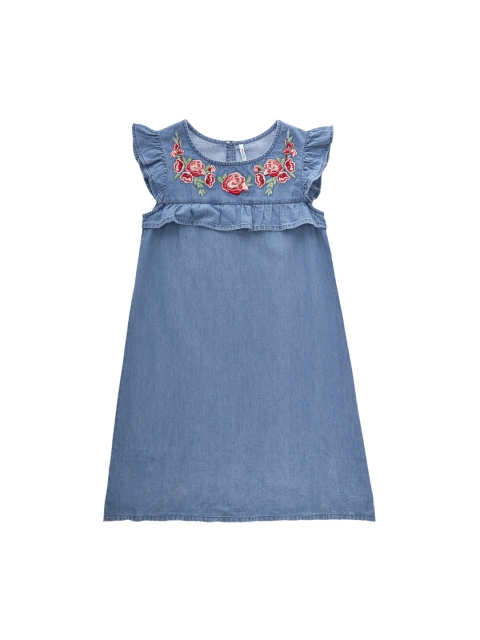 

POPPERS by Pantaloons Girls Blue Solid Denim Empire Dress