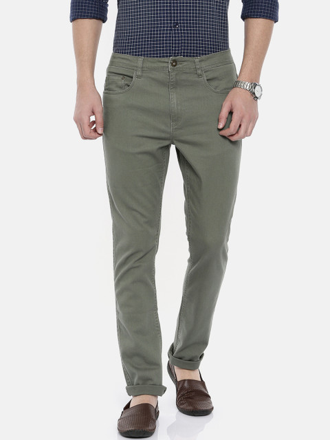 

Breakbounce Men Olive Green Slim Fit Solid Regular Trousers