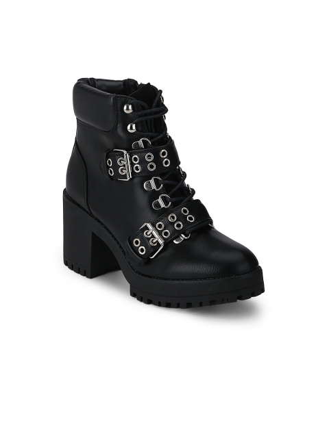 

Truffle Collection Women Black & Silver-Toned Embellished Heeled Boots