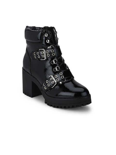 

Truffle Collection Women Black & Silver-Toned Embellished Heeled Boots