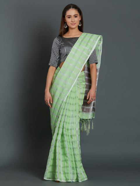 

Mitera Mint Green Striped Linen Saree
