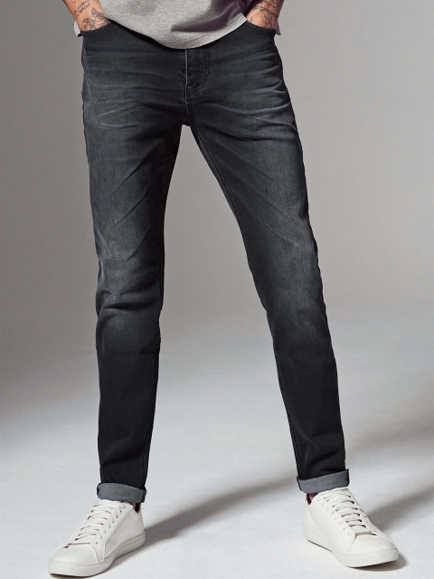 

next Men Charcoal Grey Slim Fit Mid-Rise Clean Look Stretchable Jeans
