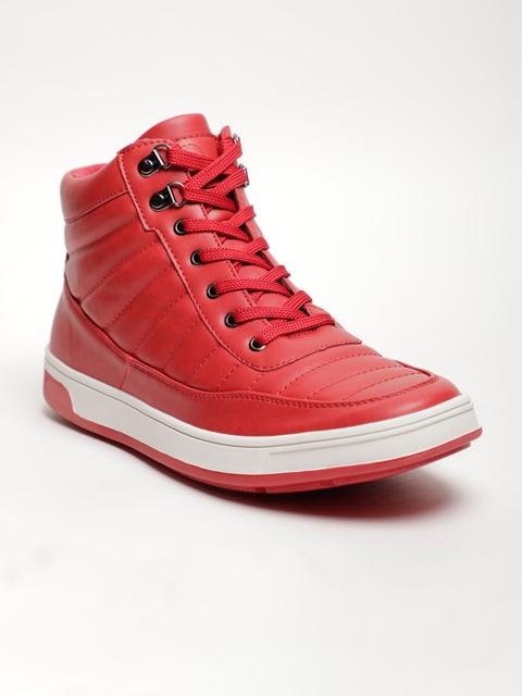 

LOCOMOTIVE Men Red Solid Mid-Top Sneakers