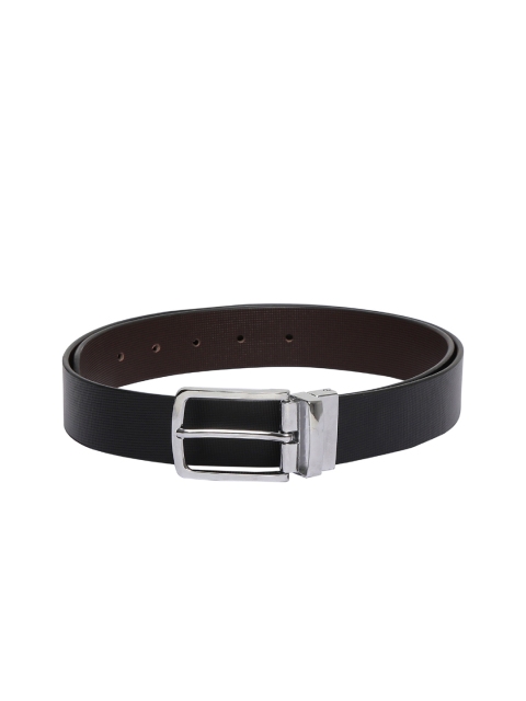 

CRUSSET Men Black & Brown Textured Reversible Leather Belt