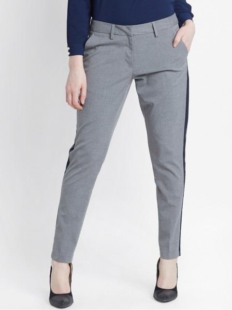 

Annabelle by Pantaloons Women Grey Melange & Black Slim Fit Solid Regular Trousers