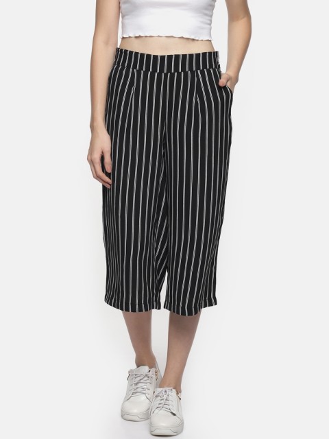 

Honey by Pantaloons Women Black & White Regular Fit Striped Regular Trousers